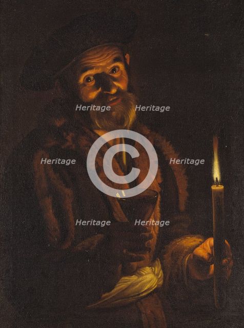 An Old Man with a Candle and a Glass, c17th century. Creator: Adam de Coster.