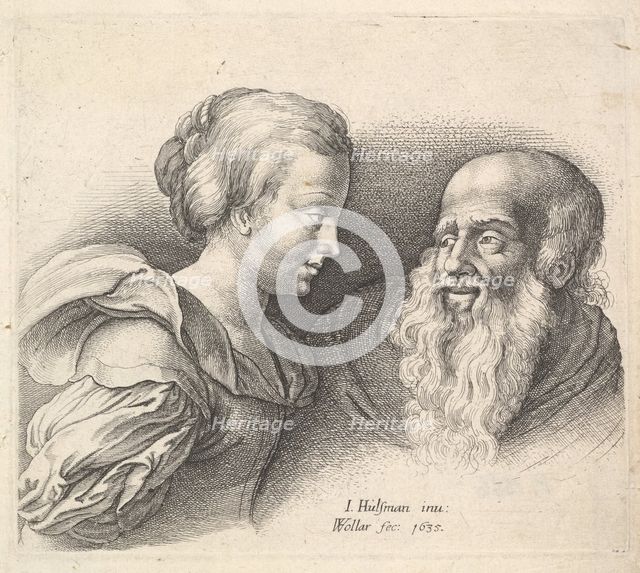 An Old Man and a Girl, after Hulsman, 1635. Creator: Wenceslaus Hollar.