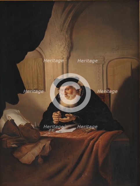 An Old Man Counting his Money;An Old Miser Counting his Money, 1635. Creators: Salomon Koninck, Adriaen Verdoel.
