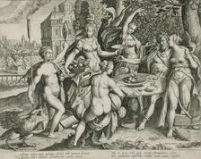 An Old Man Indulging in Five Senses, c1600. Creator: Adriaen Collaert