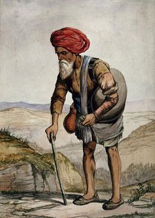 An old man of Simla, holding a stick, standing with a sack on his shoulder, 1866. Creator: R Clint