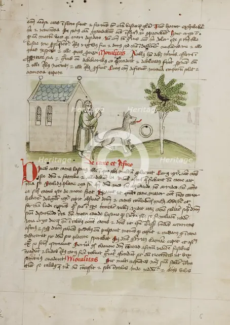 An Old Man Speaking to a Fox and a Magpie Sitting in a Tree; Fables, third quarter of 15th century. Creator: Unknown.