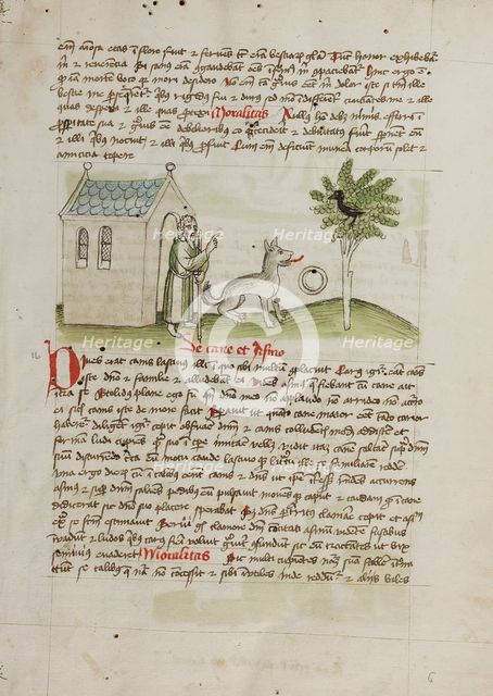 An Old Man Speaking to a Fox and a Magpie Sitting in a Tree; Fables, third quarter of 15th century. Creator: Unknown.