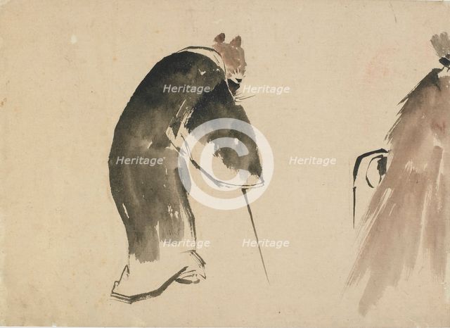 An old mouse (?) dressed in a black robe, late 18th-early 19th century. Creator: Hokusai.