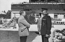 An old army comrade visits Adolf Hitler at Obersalzberg, Bavaria, Germany, 1936