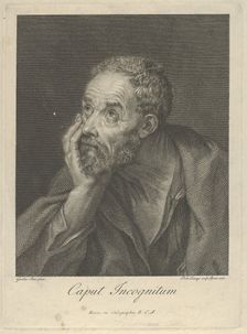 An old bearded man resting his head on his right hand and looking upwards to the left, aft..., 1775. Creator: Domenico Cunego
