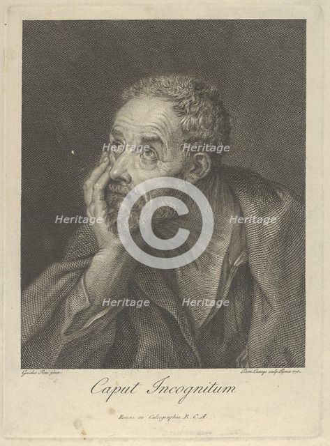 An old bearded man resting his head on his right hand and looking upwards to the left, aft..., 1775. Creator: Domenico Cunego.