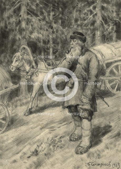 An Old Coachman from a Horse Train on the Great Siberian Road near Irkutsk, 1904. Creator: Boris Vasilievich Smirnov.