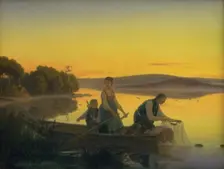 An Old Fisherman Putting Out His Net at Sundown, 1844. Creator: Jorgen Sonne