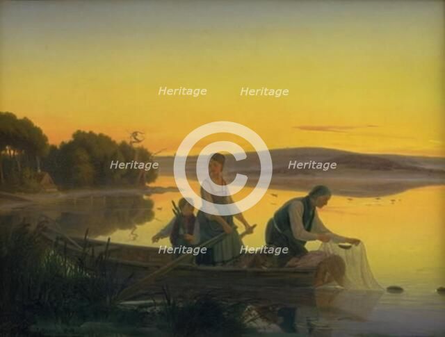 An Old Fisherman Putting Out His Net at Sundown, 1844. Creator: Jorgen Sonne.