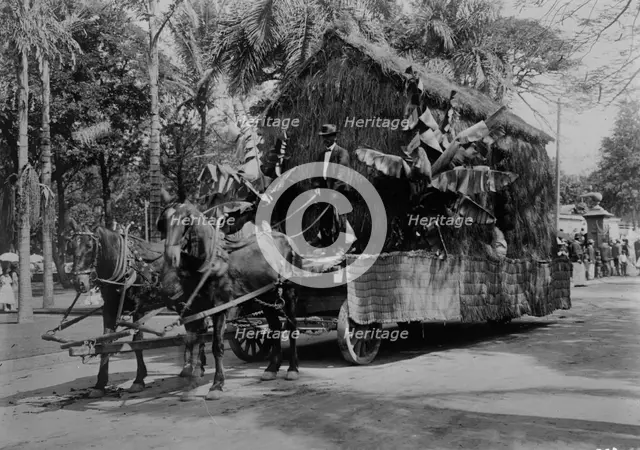 An old Hawaiian dwelling - float in Floral Parade, Honolulu, 1910. Creator: Bain News Service.