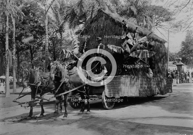 An old Hawaiian dwelling - float in Floral Parade, Honolulu, 1910. Creator: Bain News Service.