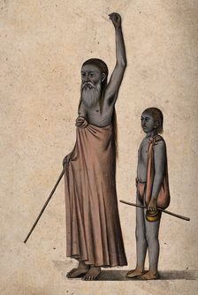 An old Hindu ascetic or holy man: standing, with left arm raised above his head..., 1880. Creator: Unknown