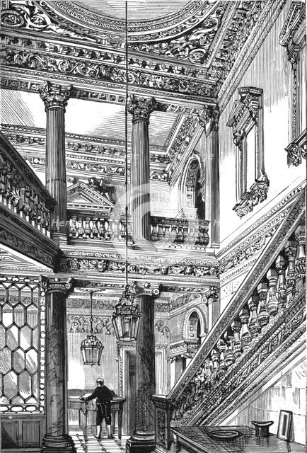 'An old London Mansion - 'Cowfields', 30 Old Burlington Street, Entrance Hall and Staircase', 1886.  Creator: Unknown.