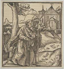 An Old Pilgrim Walking to the Right, from Hymmelwagen auff dem, wer wol lebt..., 1517. Creator: Hans Schäufelein the Elder