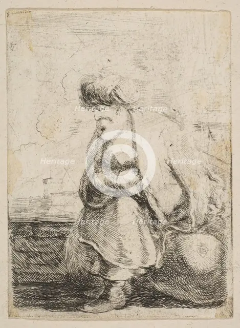 An Old Turk Seated on a Stone, ca. 1662. Creator: Stefano della Bella.