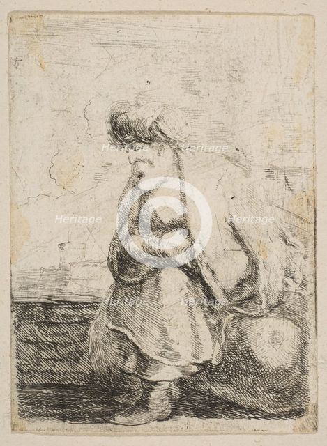 An Old Turk Seated on a Stone, ca. 1662. Creator: Stefano della Bella.