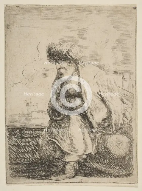 An Old Turk Seated on a Stone, ca. 1662. Creator: Stefano della Bella.