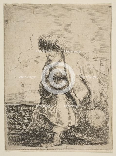 An Old Turk Seated on a Stone, ca. 1662. Creator: Stefano della Bella.