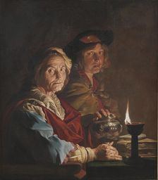 An Old Woman and a Youth by Lamplight, 1615-1650. Creator: Matthias Stomer