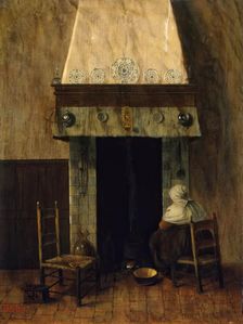 An Old Woman by a Fireplace, 1655. Creator: Jacobus Vrel