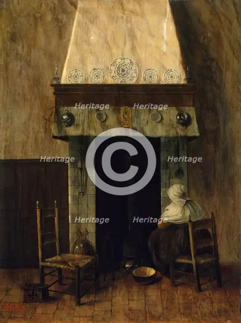 An Old Woman by a Fireplace, 1655. Creator: Jacobus Vrel.