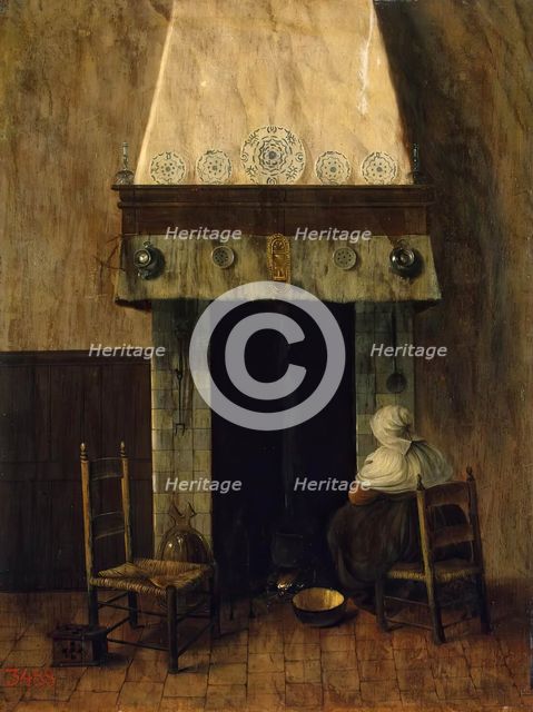 An Old Woman by a Fireplace, 1655. Creator: Jacobus Vrel.