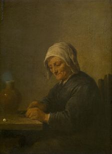 An Old Woman Cutting Tobacco, c1640-1690. Creator: David Teniers II