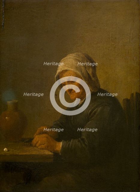 An Old Woman Cutting Tobacco, c1640-1690. Creator: David Teniers II.
