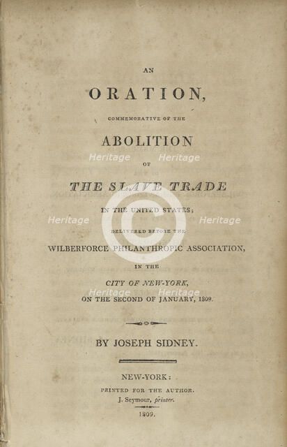 An Oration, Commemorative of the Abolition of the Slave Trade in the United States..., 1809. Creator: Unknown.