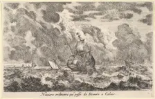An ordinary ship travelling between Douvre and Calais (Naviere ordinaire qui passe de Douv..., 1647. Creator: Stefano della Bella