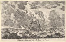 An ordinary ship travelling between Douvre and Calais (Naviere ordinaire qui passe de Douv..., 1647. Creator: Stefano della Bella