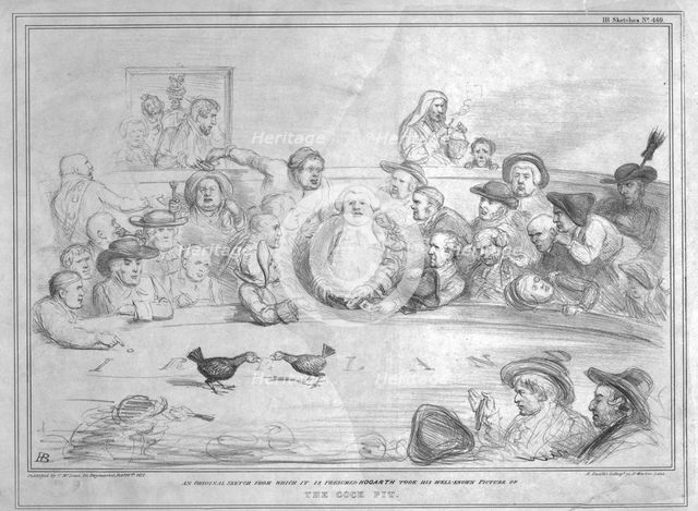 'An original sketch from which it is presumed Hogarth took his...picture The Cock Pit', 1837.  Creator: John Doyle.