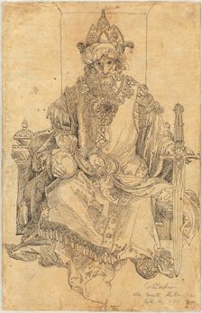 An Oriental Ruler Seated on His Throne, c. 1495. Creator: Albrecht Durer