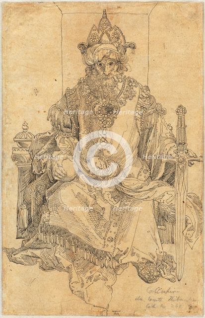 An Oriental Ruler Seated on His Throne, c. 1495. Creator: Albrecht Durer.