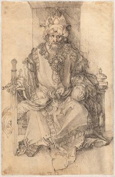 An Oriental Ruler Seated on His Throne, c. 1495. Creator: Albrecht Durer