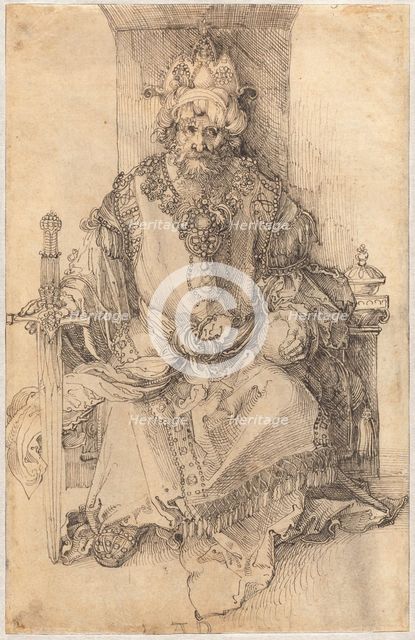 An Oriental Ruler Seated on His Throne, c. 1495. Creator: Albrecht Durer.