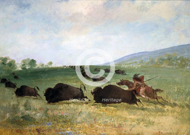 An Osage Indian Lancing a Buffalo, 1846-1848. Creator: George Catlin.