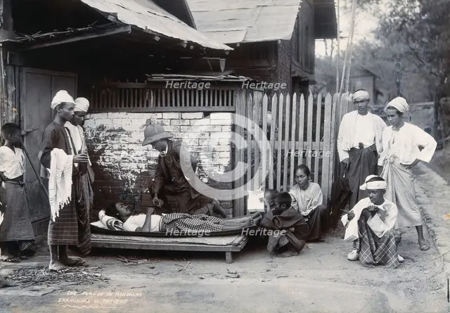 An outdoor examination of a plague patient in Mandalay, 1906. Creator: Unknown.