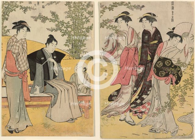 An outing at Hagidera, from the series "A Brocade of Eastern Manners (Fuzoku Azuma no..., c.1783/84. Creator: Torii Kiyonaga.