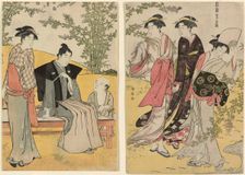 An outing at Hagidera, from the series "A Brocade of Eastern Manners (Fuzoku Azuma no..., c.1783/84. Creator: Torii Kiyonaga