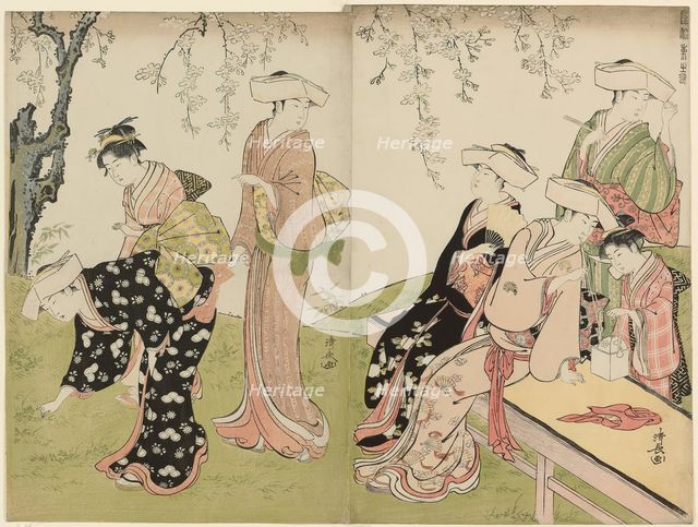 An Outing in Spring, from the series A Brocade of Eastern Manners (Fuzoku azuma no..., c.1783/84. Creator: Torii Kiyonaga.