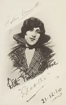 An man in drag as "Gertie" wearing a checked coat, 1916. Creator: Unknown