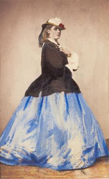 An man in drag posing side-on, 1862. Creator: Unknown