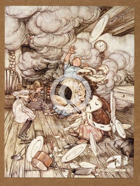 An unusually large saucepan flew close by it, and very nearly carried it off,  1907.