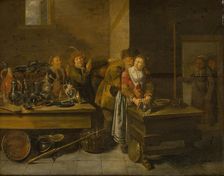 An uneasy couple; The old farmer caresses the cook's maid, 1625-1688. Creator: Jan Miense Molenaer