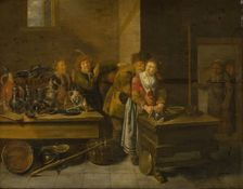 An uneasy couple; The old farmer caresses the cook's maid, 1625-1688. Creator: Jan Miense Molenaer