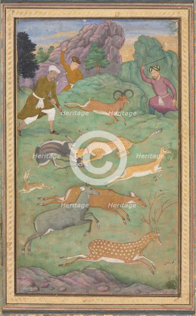 Antelope and deer hunt, c. 1602-1604. Creator: Govardhan (Indian, active c.1596-1645).