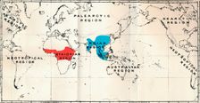 Anthropoidea - Map distribution Genera Semnopithecus (Blue), Nasalis (Brown), Colobus (Red) 1897