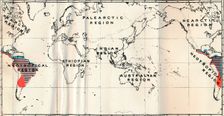 Anthropoidea - V. Map distribution of Families Hapalidae (Red), and Cebidae (Blue), 1897